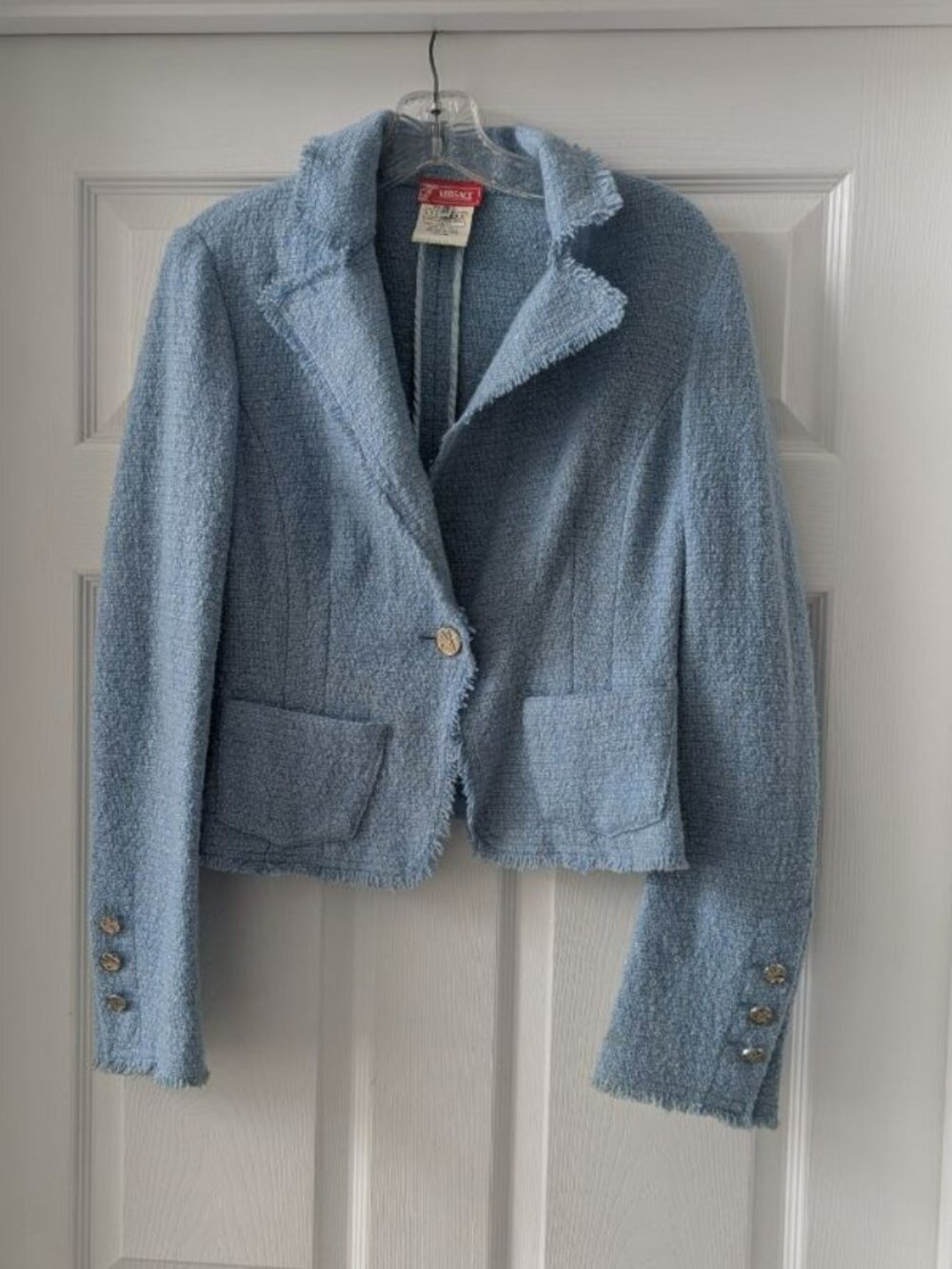 Authentic Vintage Versace Bouclé Blazer Jacket Blue Size 40 Luxury Designer